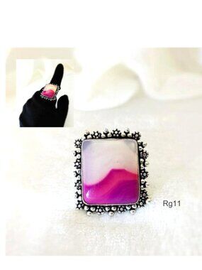 Pretty Square Ring Pink Lace Agate Mauve 925Silver